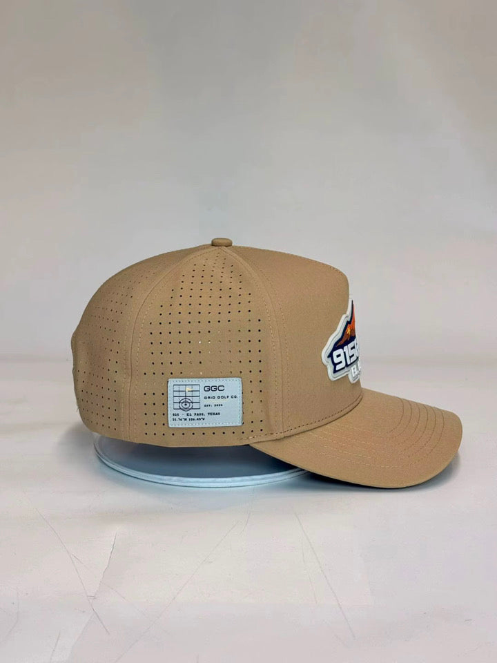 Side view showing Grid Golf Co. woven label with El Paso coordinates